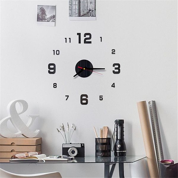 

mini diy wall clock 3d mirror creative acrylic sticker living room quartz needle europe watch home decor drop clocks
