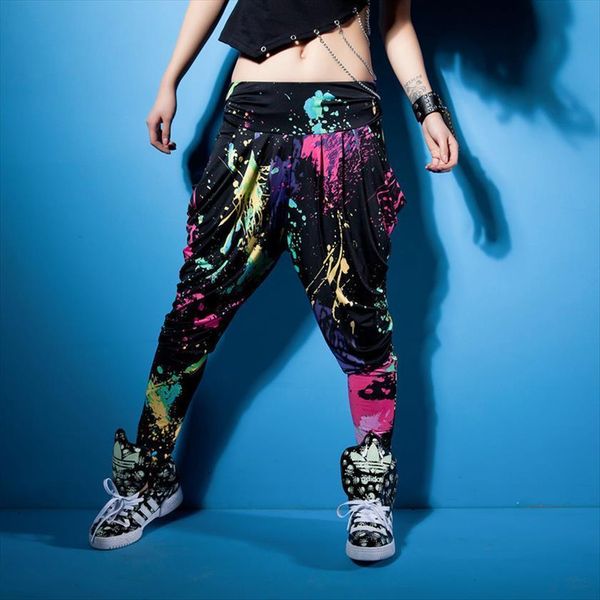 

kids candy colors sweatpants personality casual doodle spring summer trousers loose neon dance costume harem hip hop pants, Blue