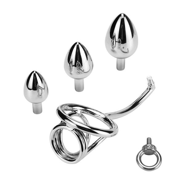 Sex Spielzeug Für Paare Edelstahl Anal Haken Mit 3 Größe Große Perlen Cock Ring Metall BuPlug Prostata-massagegerät Stecker männer