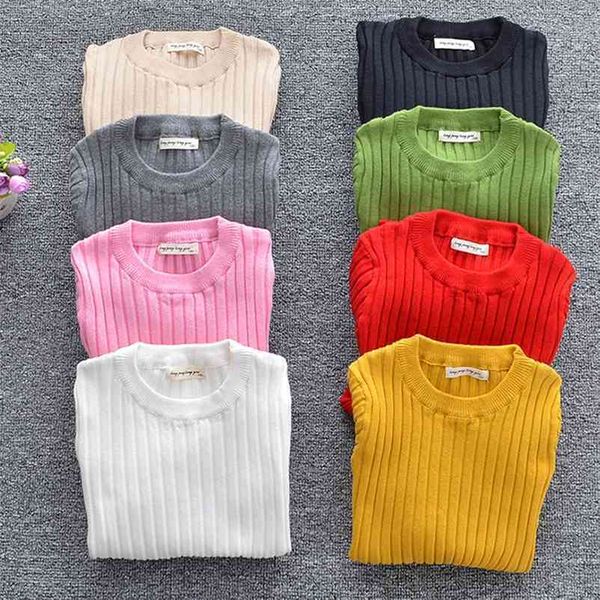 1-6YRS Kinder Pullover Candy Farbe Gestrickte Baby Junge Mädchen Kleidung Stricken Infant Casual Kleinkind Langarm 210521