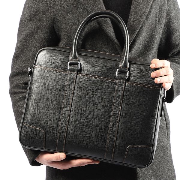 

briefcase men's leather handbag horizontal men's head computer 14 inch busins