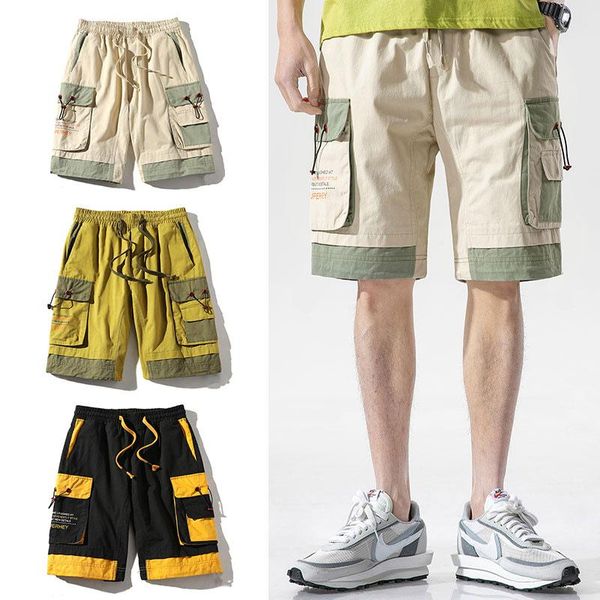 

men's shorts japanese streetwear casual cargo pockets men harajuku hip hop short pants jogger summer baggy track loose ribbon outdoor, White;black