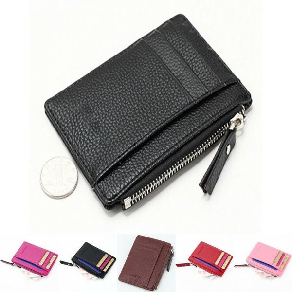

card holders women men leather small mini wallet holder zip coin purse handbag fashion, Brown;gray