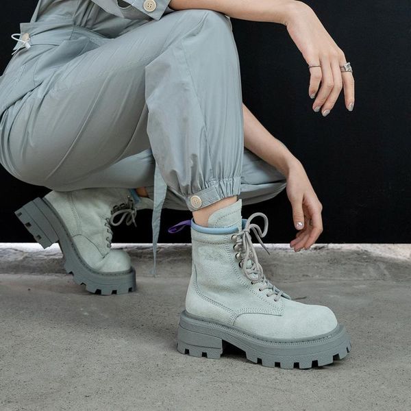 

boots high-end muffin, the same leather short 2021 boots, women's, Black