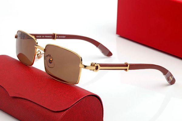 Herren-Luxus-Mode-Sonnenbrille, Vollrahmen, rechteckige Form, Metallnieten-Design, Gold-Glitzer, braune Gläser, Büffelhorn, Designer-Brille, Schutzstufe 3. Original