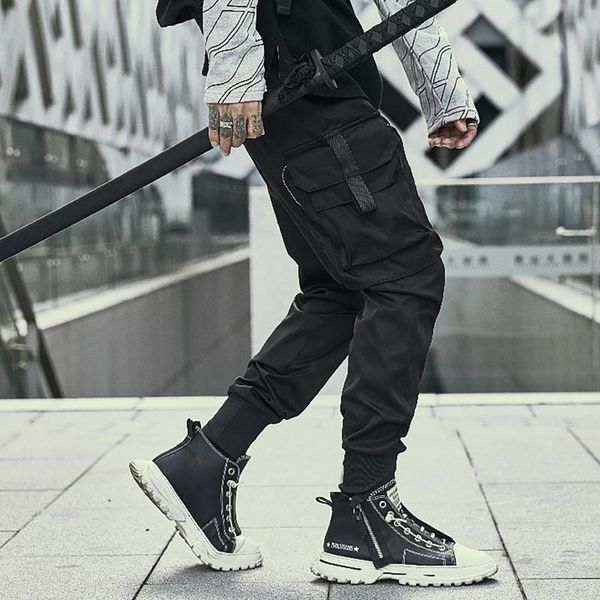 

men's pants techwear streetwear joggers for men harem black multi-pocket