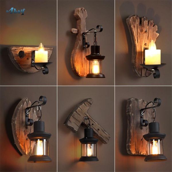 

wall lamp american vintage iron wooden lamps for cafe living room loft decor dining light art retro lighting fixtures