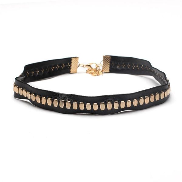 

chokers 2021 black pu leather gold rivet gothic choker neckalce for women punk girls gift classic rock, Golden;silver