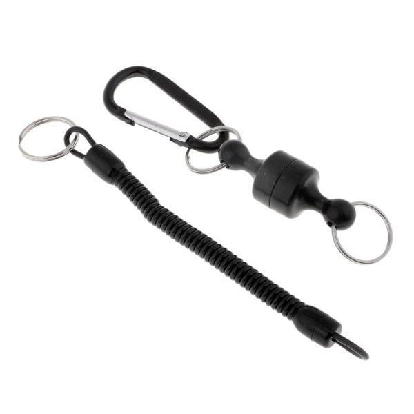 

steel wire fishing coiled lanyard w/ magnetic net release & buckle accessories