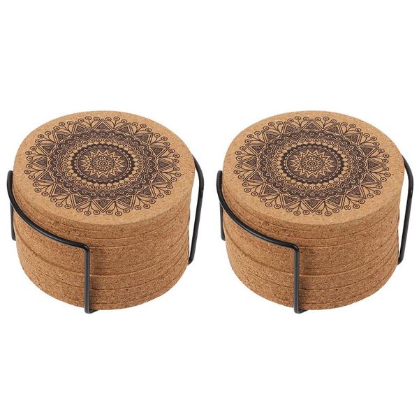 

mats & pads 1 set round wooden cup storage rack kit coasters (assorted color)