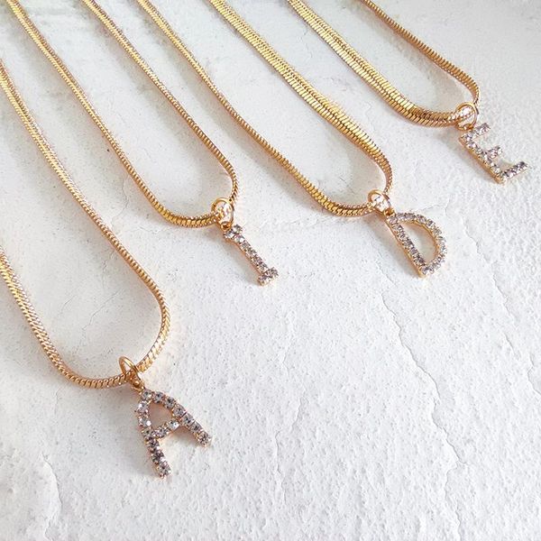 

pendant necklaces letter necklace female european and american ins zircon simple snake bone chain hip hop niche choker, Silver