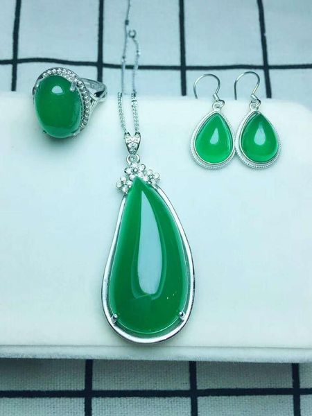 

bracelet, earrings & necklace c14#925 silver inlaid natural chalcedony set, Black