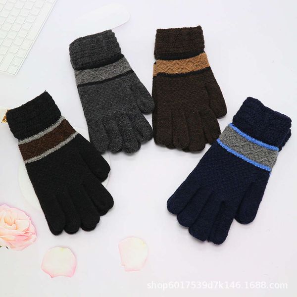 

gloves autumn and winter men' youth middle-aged elderly plush thickened all finger knitted wool labor protection wear-resistant work, Blue;gray