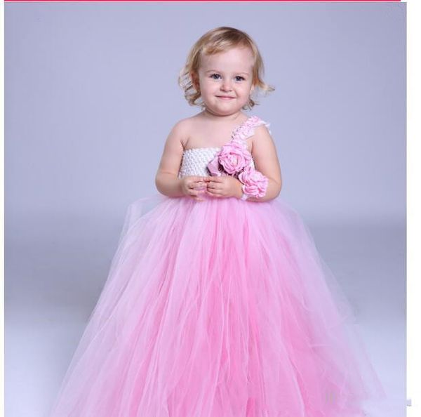 

tulle cute high waist slim girl flower dress christmas ball gown kids formal wear floor length princess, White;blue