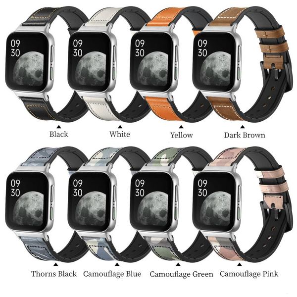 

watch bands genuine leather silicone strap for oppo smart black connector bracelet replacement band wristband accessories, Black;brown