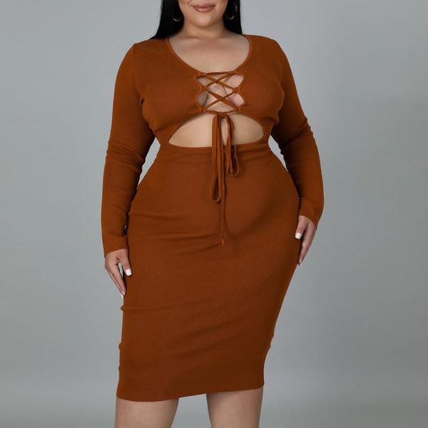 

Plus Size Dresses Dress Sexy Hollow Out Mini Bodycon For Women 2021 Autumn Winter Long Sleeve Evening Party Black Clubwear