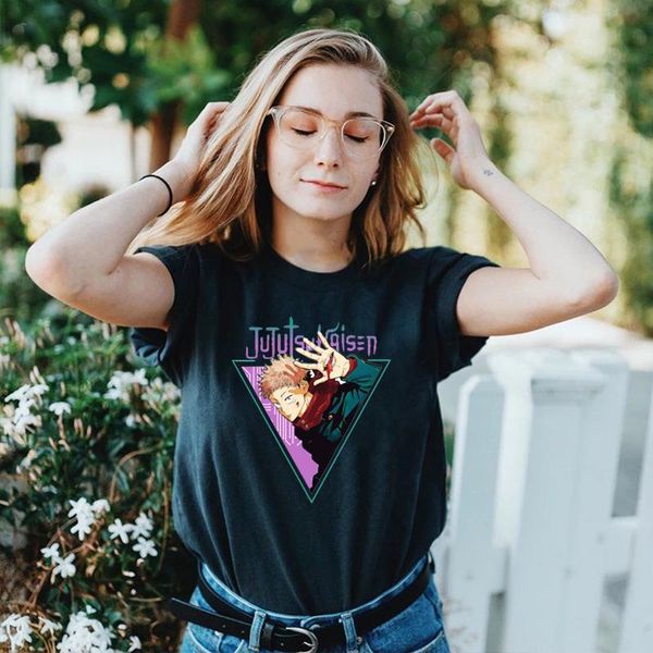 

women's t-shirt style japan anime jujutsu kaisen womens t shirt cool kawaii yuji itadori gojo satoru graphic cotton fashion tee streetw, White