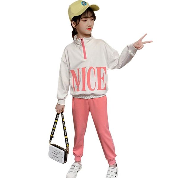 

clothing sets kids sport clothes girls letter girl sweatshirt + pants spring autumn childrens 6 8 10 12 14, White