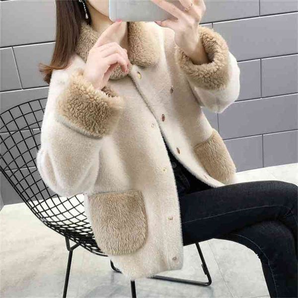 Pelliccia di visone finta Autunno e inverno Moda femminile Cappotto Furry Gold Lamb Plush Top 210427