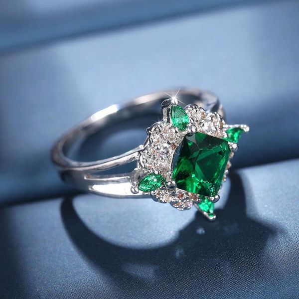

wedding rings 2021 geometry green luxury ring jewelry noble zircon for women big with stone, Slivery;golden