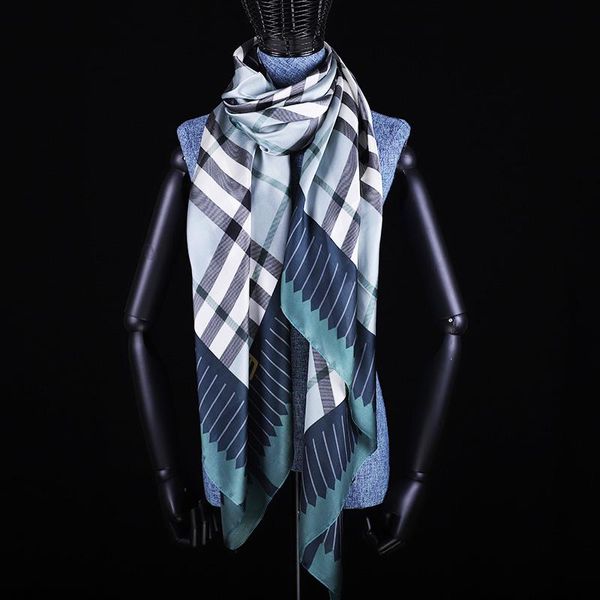 

scarves 2021 fashion striped silk scarf women's shawl summer female style beach towel autumn and winter warm, Blue;gray