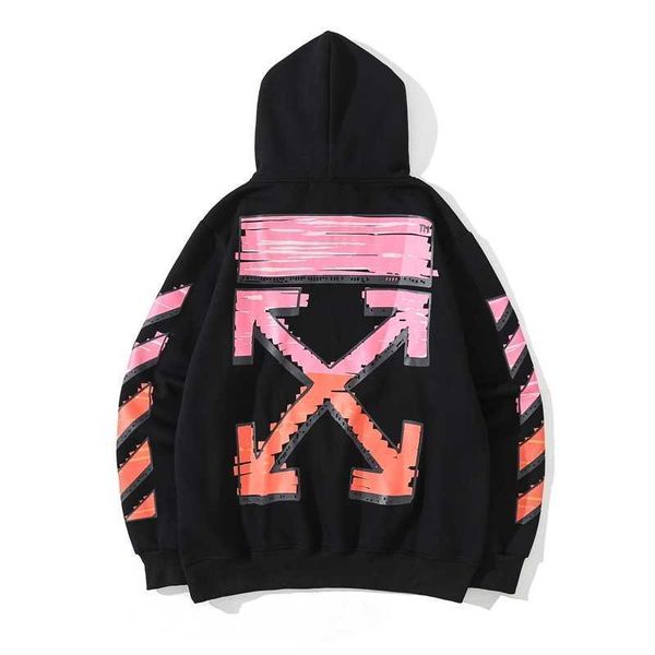 

21 year off trend white brush red purple arrow print hooded Plush for men and women1
