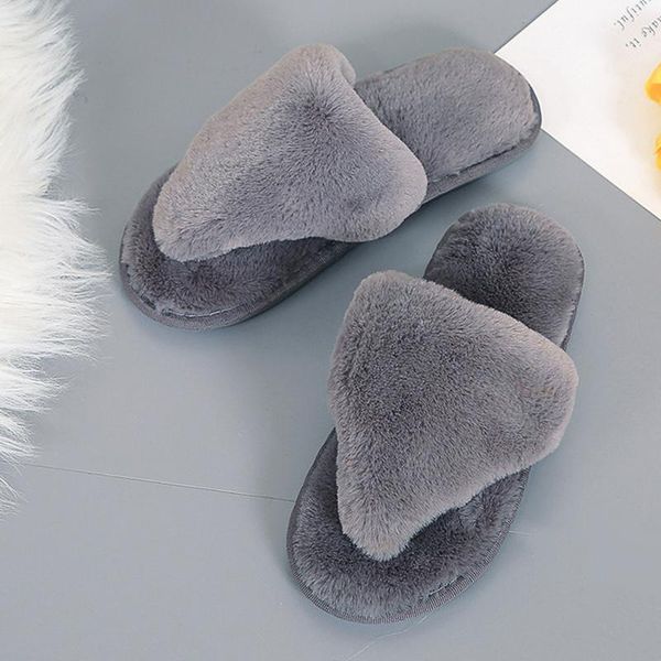 

slippers women warm velvet with furry winter flip flops soft non slip home designer shoes tpr sole, Black