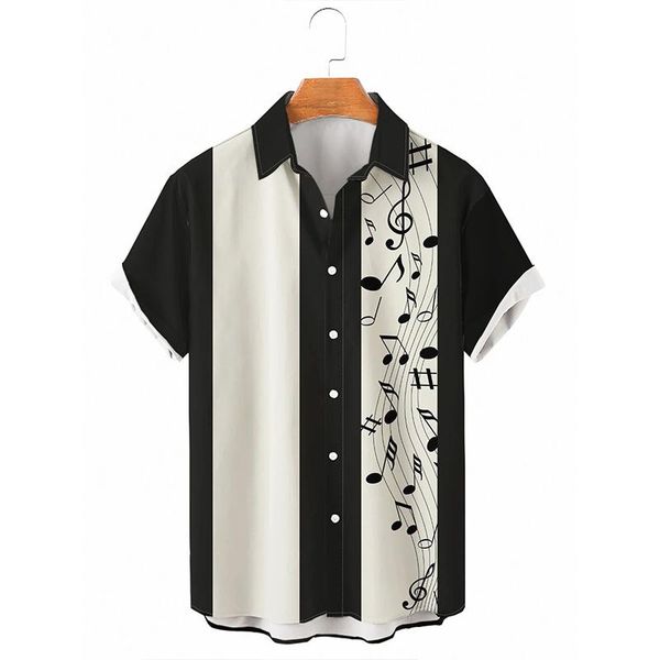

men's casual shirts mens summer turn-down collar cardigan buttoned shirt for men streetwear fashion pattern printed short sleeve, White;black