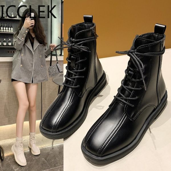 

autumn women boots round toes soft black leather motorcycle boots punk gothic shoes combat white leather boots for women 210428
