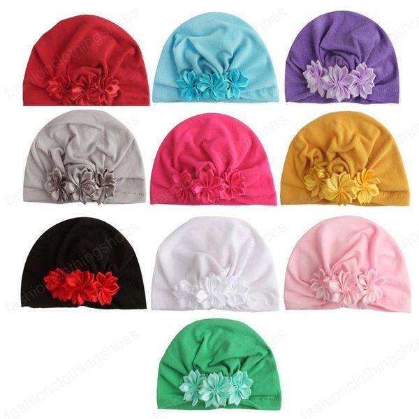 Flores de moda cabeça envoltórios elásticos beanie boné bebê menina turbante headband recém-nascido criança macia algodão floret Bonnet Beanies Acesso ao cabelo infantil