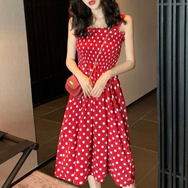 

summer 2021 robe dress women polka dot long party dresses tank backless spaghetti strap maxi female holiday vestidos d7# casual, Black;gray