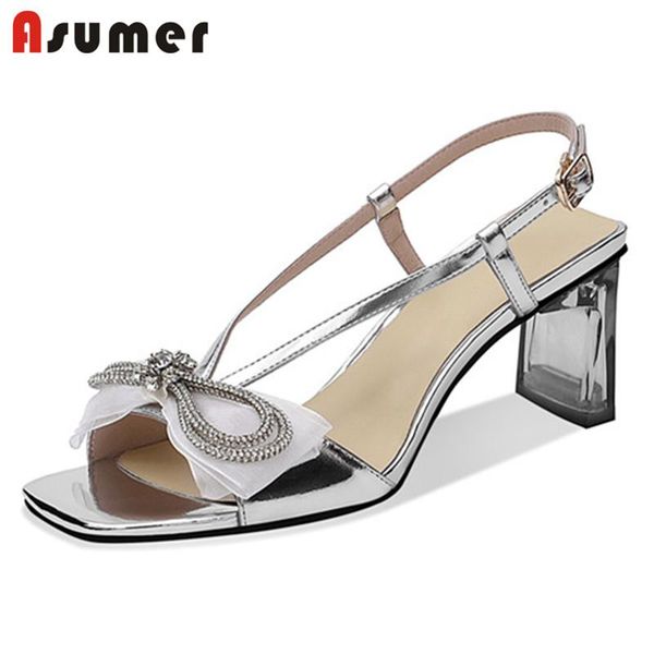 

sandals asumer 2021 patent leather women shoes bowknot buckle high heels summer fashion party ladies, Black