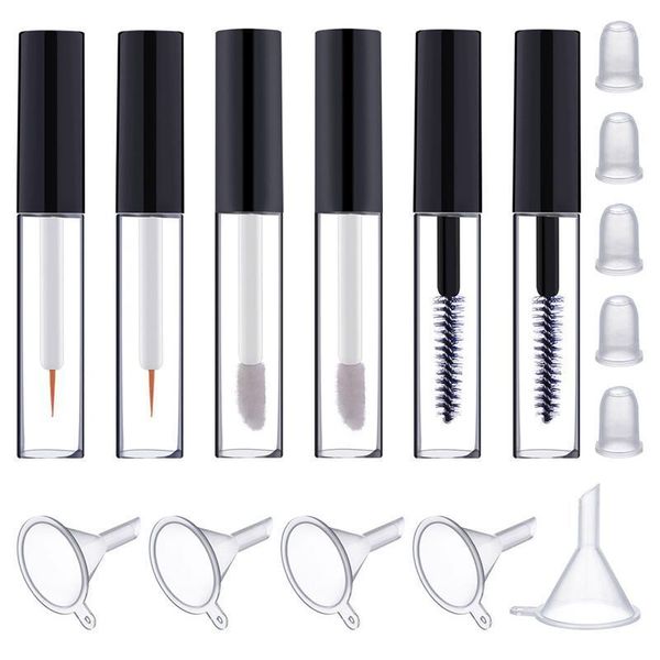 

empty mascara tube eyeliner bottle lip gloss tubes vials containers with wands brushes and rubber inserts funnels for castor oil