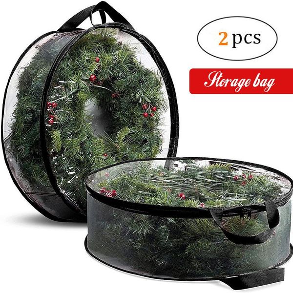 

storage bags 2 pcs wreath bag clear & round water-resistant garland container seasonal for easter christmas 60*20cm dss899