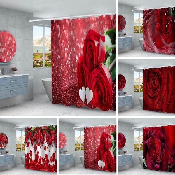 

digital printing home happy shower bathroom products personalized romantic rose waterproof curtain 180*180cm curtains