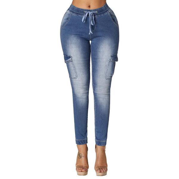 

women's jeans spring and autumn european style slimming tight skinny pants waist elastic high 786042, Blue