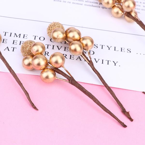 

decorative flowers & wreaths 30pcs golden 6 beads artificial delicate berries stems lifelike picks decor flower bouquet bead diy garland hom