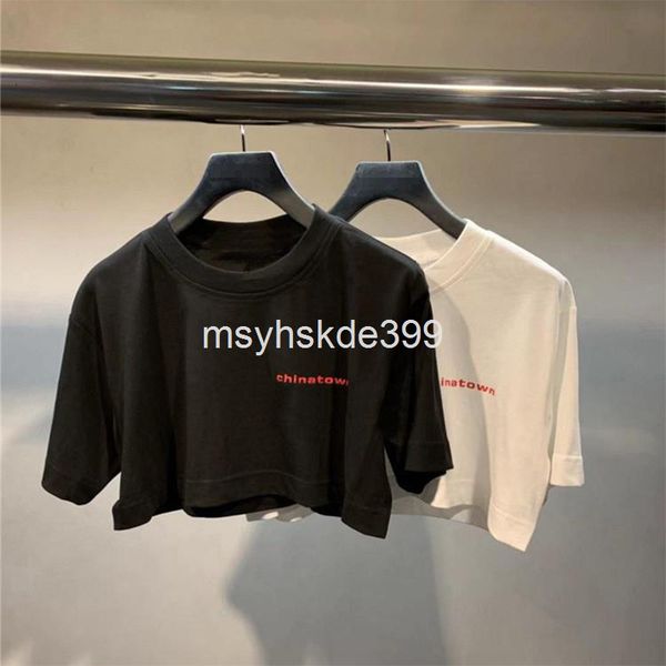 

women's t-shirt aw wangjia spring and summer round neck short open navel letter loose cotton t-shirt women's fashion, White