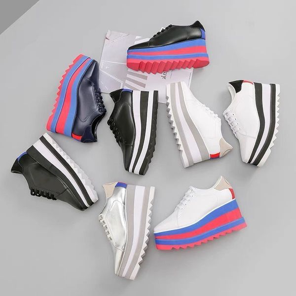 stella star Scarpe con tacco piattaforma moda donna sneaker di design di lusso bianco nero argento scarpa con aumento di altezza in vera pelle AAA001