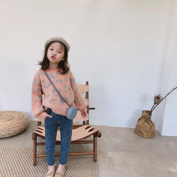 

girls suit autumn and winter korean pink leopard sweater casual baby girl pullover, Blue