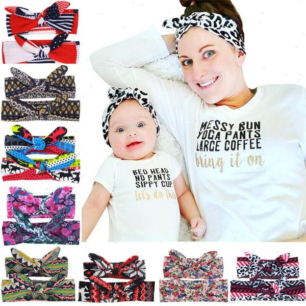 

2pcs set diy handmade mother baby headbands elastic infant newborn turban hairbands parent-child hair accessories, Slivery;white