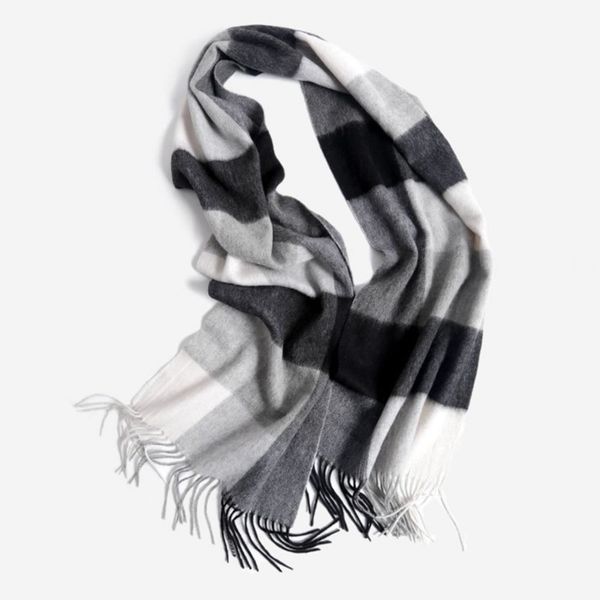 

men's plaid scarf thickened warm autumn winter new wool scarves striped check long young women 200*35cm anti humidity gift, Blue;gray