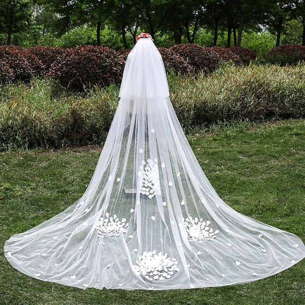 

bridal veils u-swear in women flora appliqued white wedding 2 layers cathedral veil with comb for dress, Black