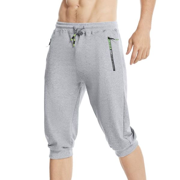 

men's shorts joggers sweatpants 3/4 summer cropped casual gym fitness trousers zip pockets workout track pants tracksuit bottoms men, White;black