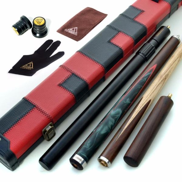 

57" 3/4 jointed snooker cue with 2 extensions and case billiard cues