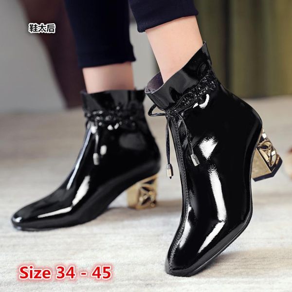 

boots winter spring autumn high heel ankle women short woman shoes botas muje big size 34 - 45, Black