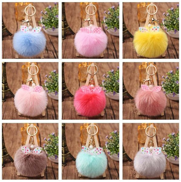 

ladies cute fur ball key chain bowknot fur ball bag key chain pendant dmkr358 mix order key rings, Silver
