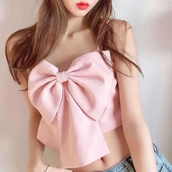 

patchwork bow women vest square collar sleeveless spaghetti strap slim tunic tank female clothes 210625, White