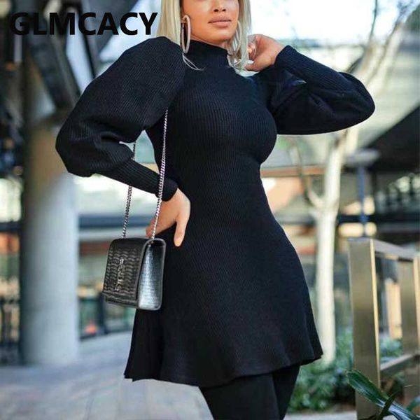 

women long sleeve turtle neck casual solid dress 210702, Black;gray
