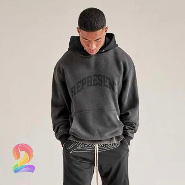 

men's hoodies & sweatshirts represent retro washed fashion hooded sweatshirt oversize women's pullover, Black